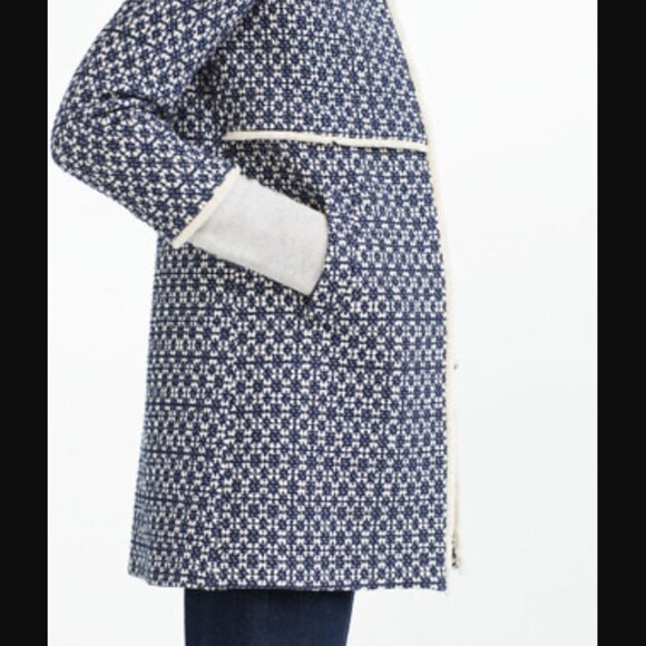 Zara Viral The Frayed Printed Coat in Ecru and Blue @thatcoat Size XL - Picture 3 of 13